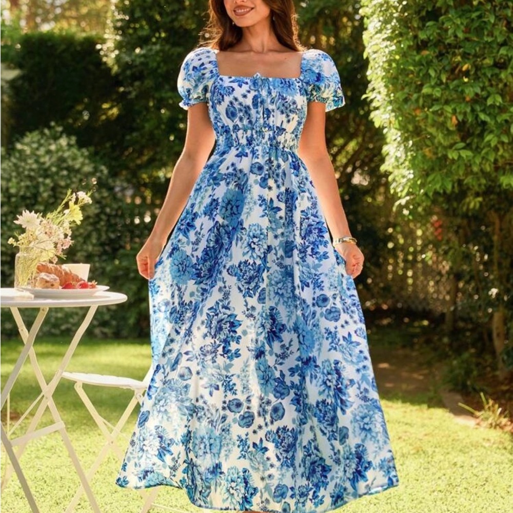 SHEIN Blue Floral Maxi Dress